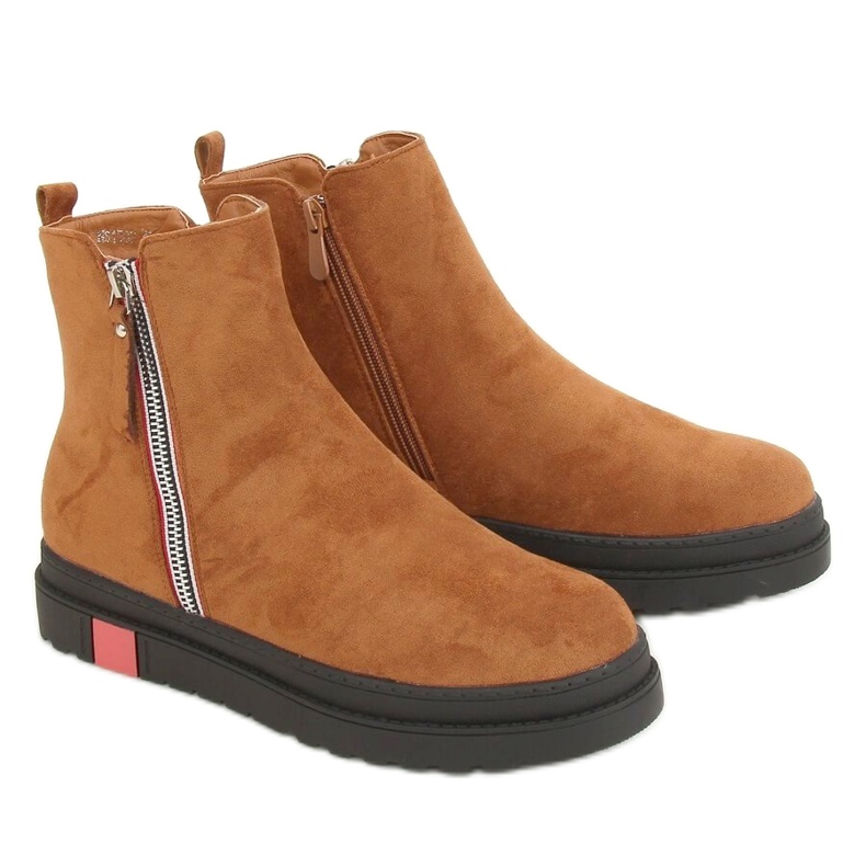 Botki na płaskiej podeszwie camel NS150P Camel brązowe