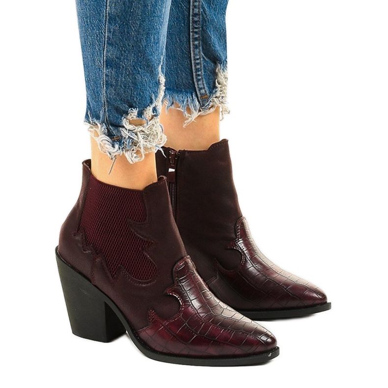 Bordowe botki na słupku kowbojki Harriet czerwone