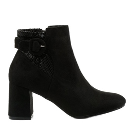 Czarne botki na słupku z suwakiem Pearpuff