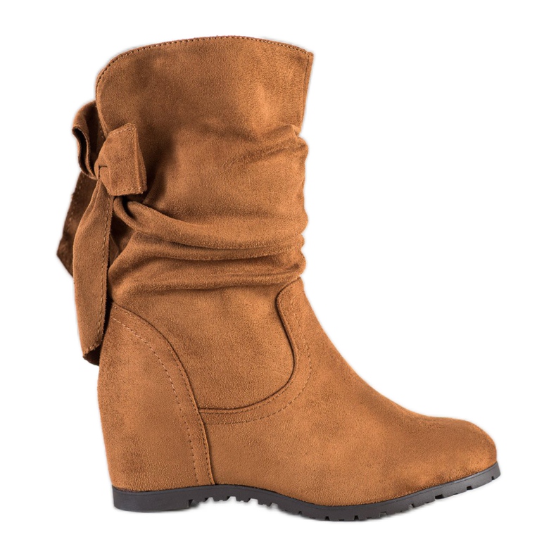 SHELOVET Wysokie Botki Na Koturnie brązowe