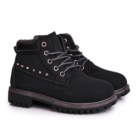 MSMG Dziecięce Ocieplane Botki z Ćwiekami Czarne Gonzo