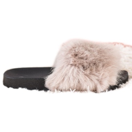 SHELOVET Wygodne Klapki Z Futerkiem beżowy
