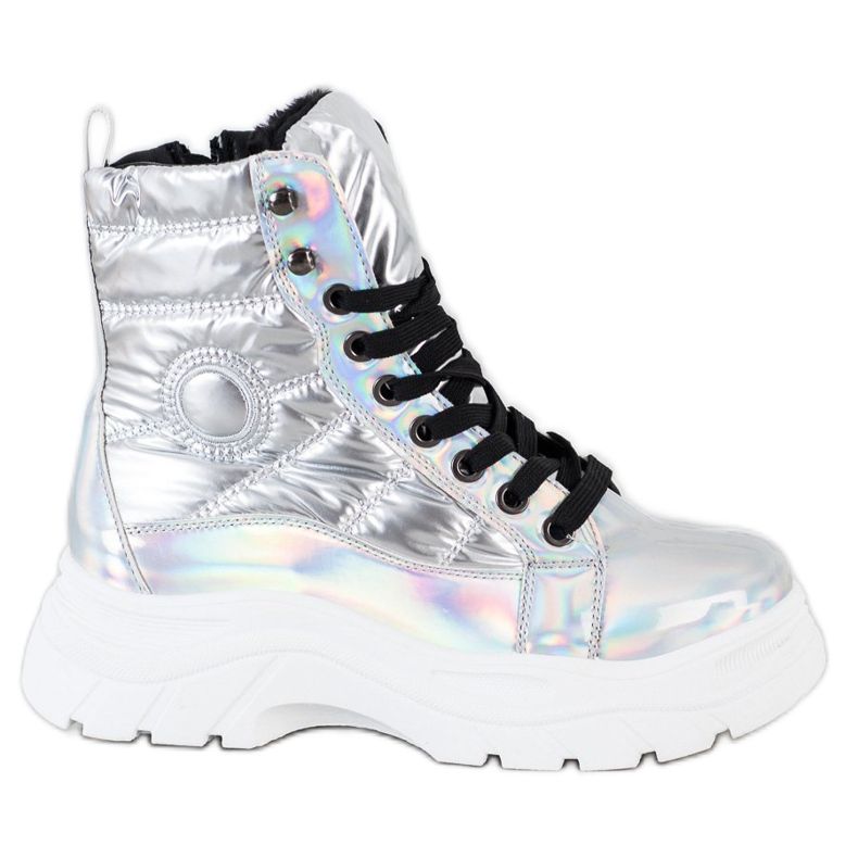 SHELOVET Pikowane Traperki Fashion srebrny