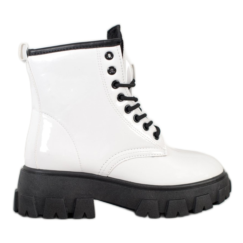 SHELOVET Lakierowane Traperki Na Platformie białe