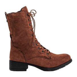 Brązowe botki workery sznurowane S10