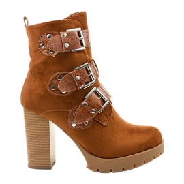 Brązowe zamszowe botki na słupku Lilybank