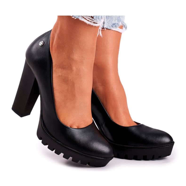 Czółenka Damskie Maciejka Na Słupku i Platformie Czarne 02629-01/00-1