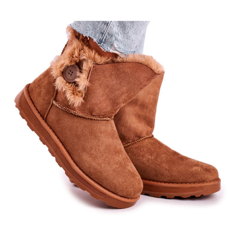Botki Zamszowe z Futerkiem Brązowe Button