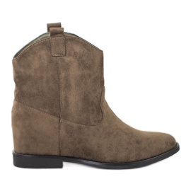 SHELOVET Ciepłe Kowbojki Na Koturnie khaki zielone