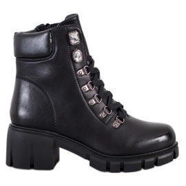 Ideal Shoes Workery Z Eko Skóry czarne