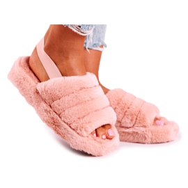 FJ1 Papcie Damskie na Platformie Futrzane Pomarańczowe Snowflake