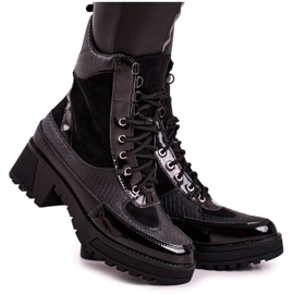 Botki Workery Ocieplane Czarne Print Zwierzęcy Helena