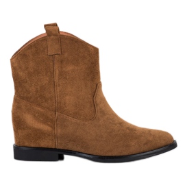 SHELOVET Ciepłe Kowbojki Na Ukrytym Koturnie brązowe