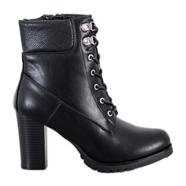 Queentina Sznurowane Botki Na Słupku czarne