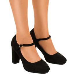 Czarne zamszowe czółenka na słupku Neridan