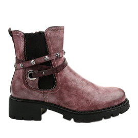 Różowe płaskie botki ocieplane na suwak Siempleglam