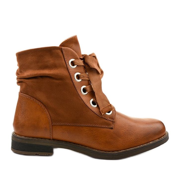 Camelowe płaskie botki na suwak ekoskóra Stechford brązowe żółte