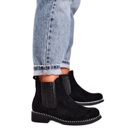 Damskie Botki Sztyblety Z Dżetami Zamszowe Czarne Meagan