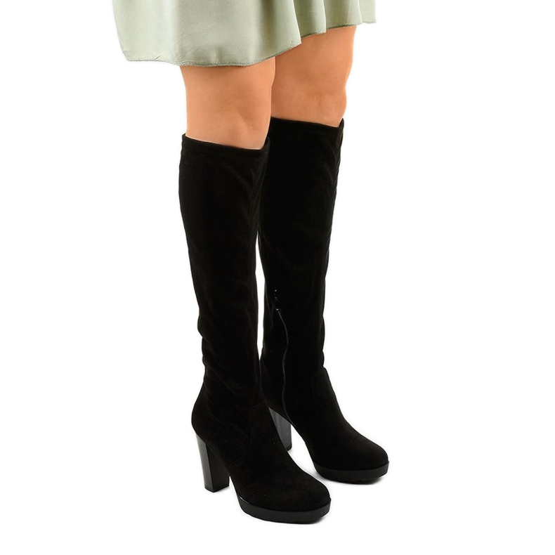 Czarne kozaki na słupku z zamszu Funnyfreeze