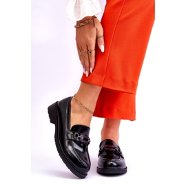 S.Barski Lakierowane Mokasyny Loafersy Z Ozdobą Czarne Maura 1