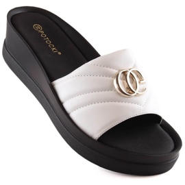 Klapki na koturnie Potocki W YQ21001 WOL159C białe 1