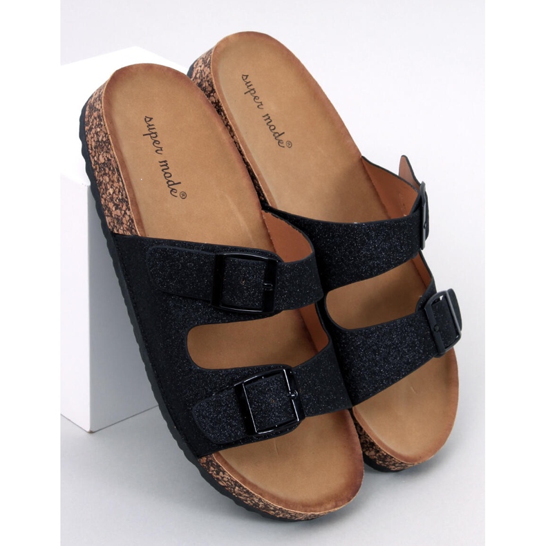 Klapki korkowe brokatowe Alexa Black czarne 2