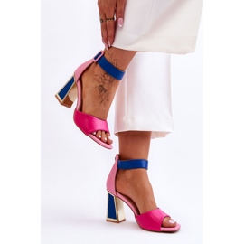 Eleganckie Sandały Na Obcasie Różowo-Niebieskie Sorel różowe 4