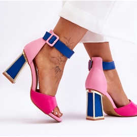 Eleganckie Sandały Na Obcasie Różowo-Niebieskie Sorel różowe 6