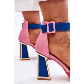Eleganckie Sandały Na Obcasie Różowo-Niebieskie Sorel różowe 5