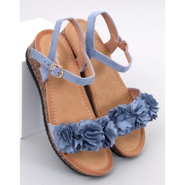 Sandałki na koturnie z kwiatami Pionter Blue niebieskie 1