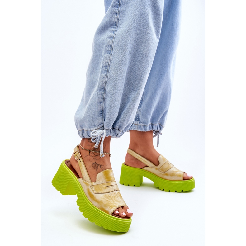 Skórzane Sandały Na Obcasie I Platformie Maciejka 06039-07 Żółte 1