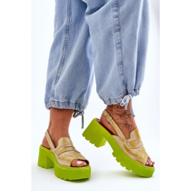 Skórzane Sandały Na Obcasie I Platformie Maciejka 06039-07 Żółte 2