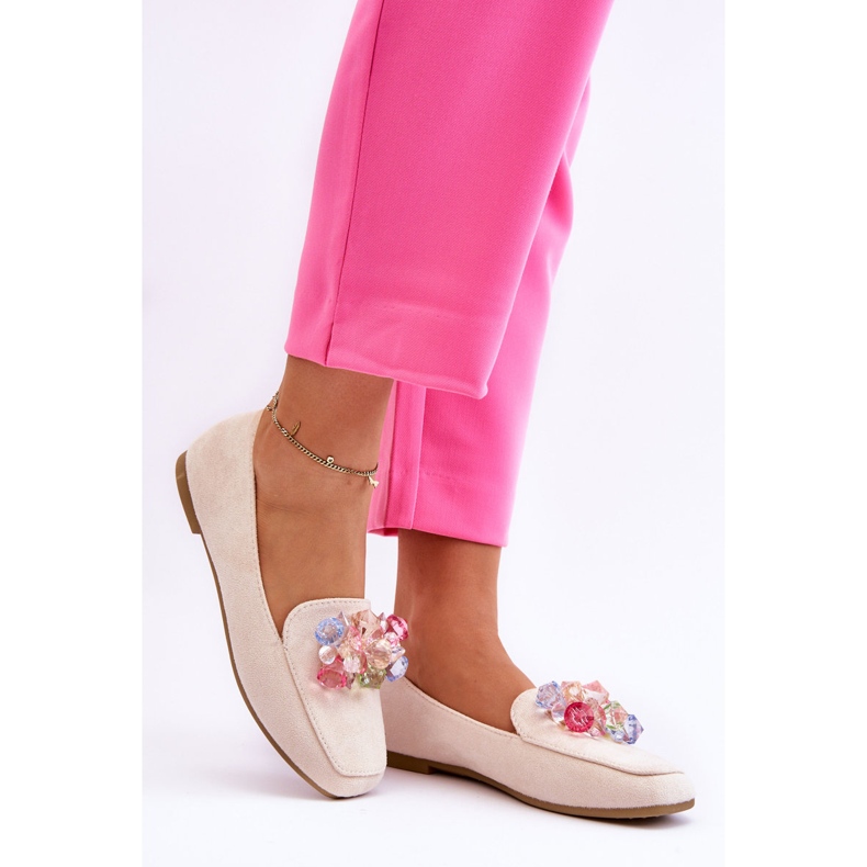 PS1 Zamszowe Mokasyny Z Ozdobnymi Kryształami Beżowe Arvilla beżowy 1