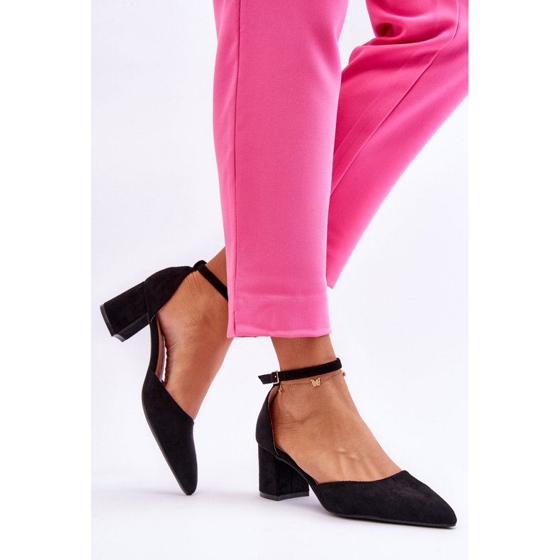 Zamszowe Czółenka Na Słupku Czarne Promise 2