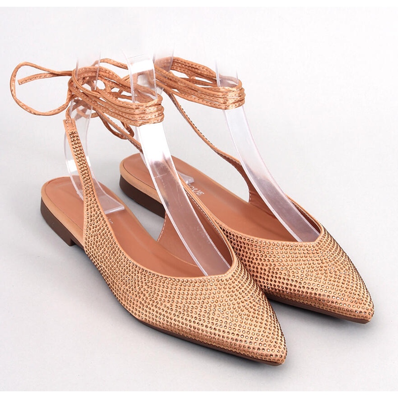 Baleriny z cyrkoniami odkrytą pięta Vonda Champagne złoty 1