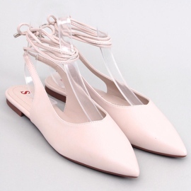 Baleriny z odkrytą piętą wiązane Jody Beige beżowy 1