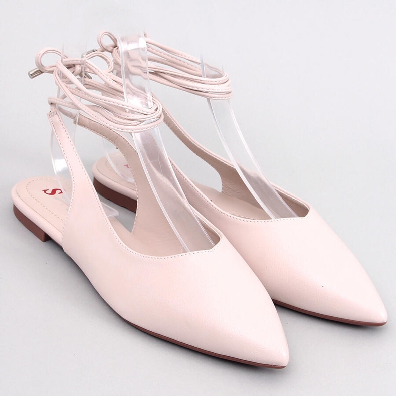 Baleriny z odkrytą piętą wiązane Jody Beige beżowy 1
