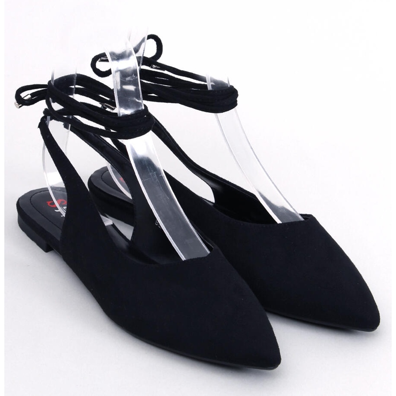 Wiązane baleriny z odkrytą piętą Pirson Black czarne 1