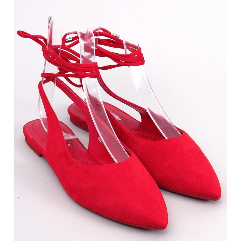 Wiązane baleriny z odkrytą piętą Pirson Red czerwone 1