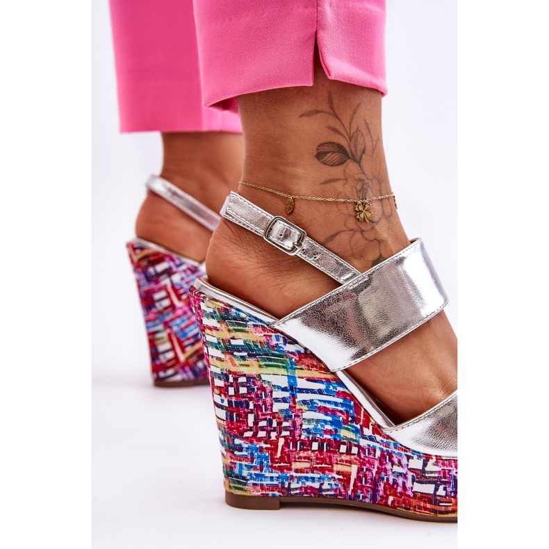 Damskie Sandałki Na Koturnie Srebrne Calderia srebrny 2