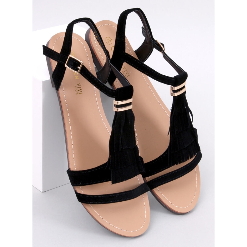 Sandałki z frędzelkami Corbin Black czarne 1