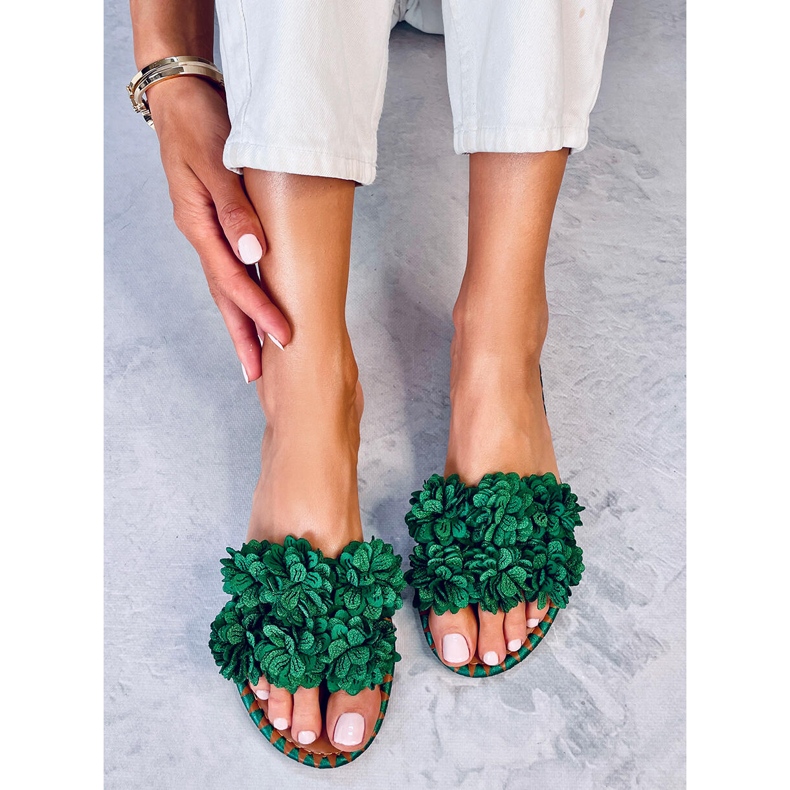 Klapki z kwiatami Prima Green zielone 2