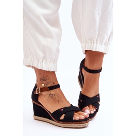 Damskie Sandały Na Koturnie Czarne Janet 2