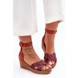 Zamszowe Sandały Na Koturnie Maciejka 04565-44 Czerwone 2