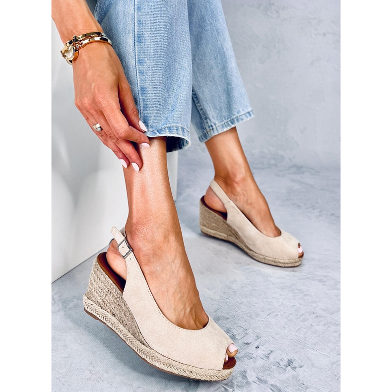 Espadryle open toe na koturnie Nevil Beige beżowy 2