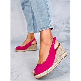 Espadryle open toe na koturnie Nevil Fuchsia różowe 1