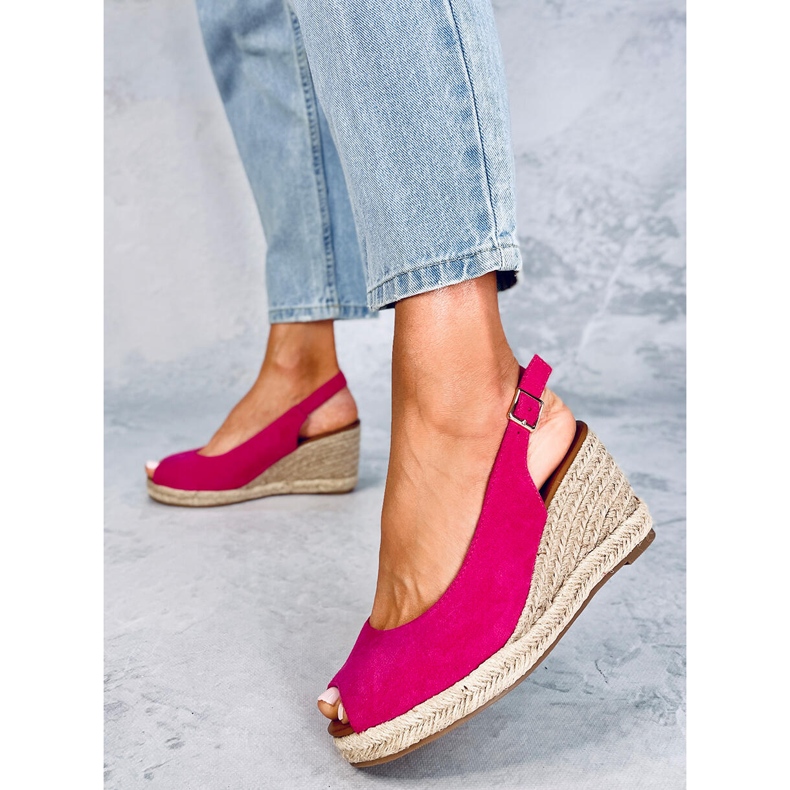 Espadryle open toe na koturnie Nevil Fuchsia różowe 1