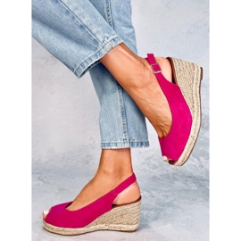 Espadryle open toe na koturnie Nevil Fuchsia różowe 2