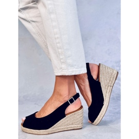 Espadryle open toe na koturnie Nevil Black czarne 2