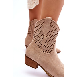 Damskie Ażurowe Botki Kowbojki Beżowe Reeds beżowy 3